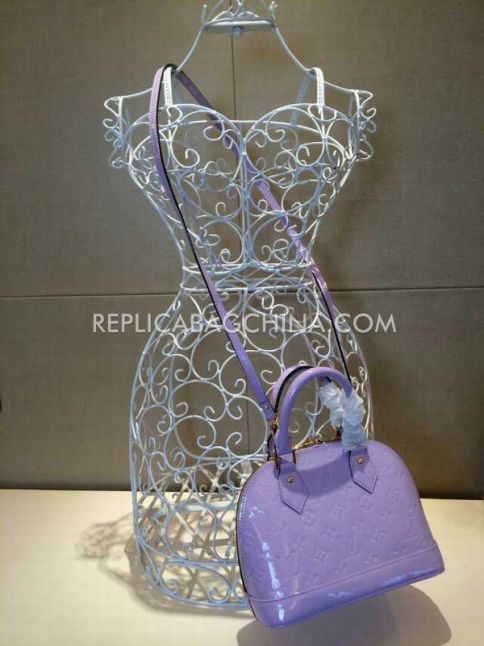 Top Sale Louis Vuitton Archy Top Yellow Gold Zipper Opening Monogram Purple Patent Leather Alma Crossbody Bag 