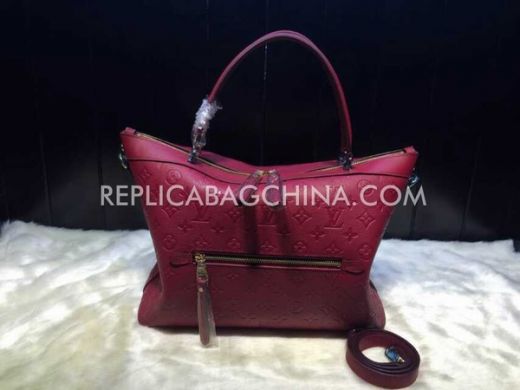  Most Fashion Louis Vuitton Double Zipper Flat Pocket Monogram Motif Red Calfskin Leather Shoulder Bag 