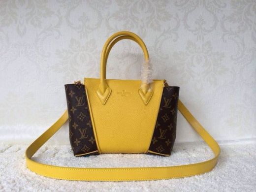 Most Fashion Louis Vuitton Yellow Calfskin & Brown Monogram Leather Toron Handles Ladies Patched Handbag 