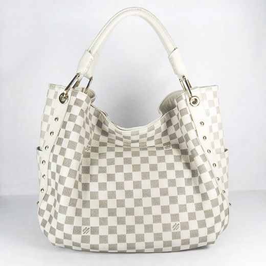 Special Edition Louis Vuitton Silver Studs Design White Canvas Check Tote Bag For Womens Sale Online 