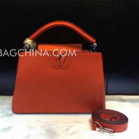 High Quality Louis Vuitton Capucines Silver Hardware Single Top Handle Flower-shaped Snap Button Red Calfskin Crossbody Bag 
