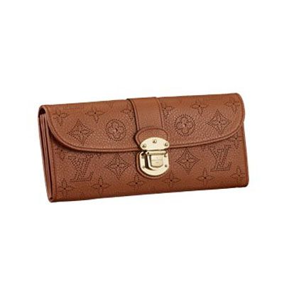 Women's High End Louis Vuitton Amelia Mahina LV Logo Pattern Coffee Perforated Leather Long Flap Wallet Price Online