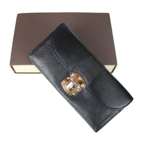 Fall Classic Louis Vuitton Amelia Mahina Black Graind Leather Yellow Gold Push Button Long Flap Wallet For Womens