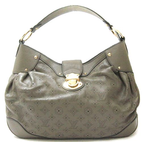 Louis Vuitton Best Mahina Wide Base Yellow Gold Hardware Womens Grey Cow Leather Top Handle Bag