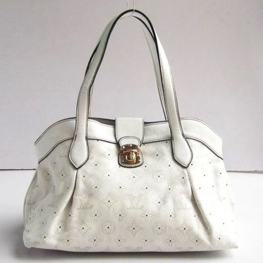 Latest Louis Vuitton Mahina Curved Top Brass Lock Ladies White Perforated Cow Leather 2way Totes