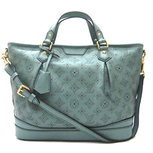 Best Louis Vuitton Mahina 2way Flat Top Handles Gold Hardware Perforated Logo Printing Womens Blue Handbag