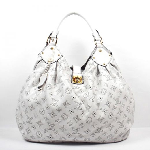 Summer Fashion Louis Vuitton Mahina Belt & Push Buckle Detail Ladies White Leather Double Handles Bag 