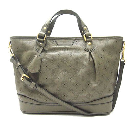 Elegant Style Louis Vuitton Mahina Yellow Gold Hardware Logo Pattern Brown Leather Ladies 2way Tote Bag 