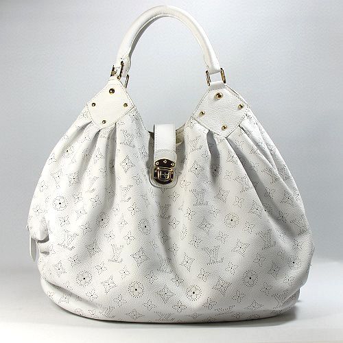 Women's Louis Vuitton Mahina Polished Yellow Gold Lock White Perforated Leather Tote Bag For Mom