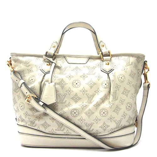 Good Reviews Louis Vuitton Mahina Yellow Gold hardware Logo Monogram Ladies 2way Beige Handbag 