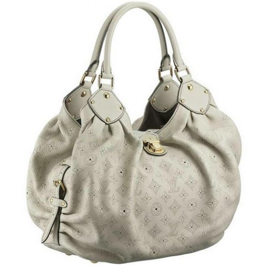 Louis Vuitton Mahina Belt Design Brass Buckle Ladies Double Top Handles White Leather Hobo Bag