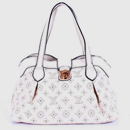 Louis Vuitton Mahina Chic Yellow Gold Push Button Logo Printing Womens 2way White Perforated Leather Bag
