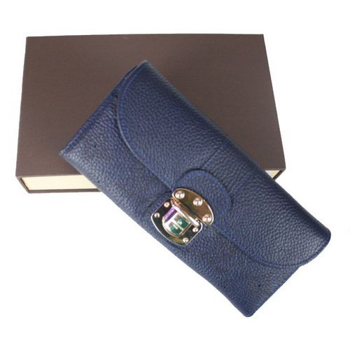 Sweet Style Louis Vuitton Amelia Mahina Golden Push Buckle Blue Leather Womens Flap Wallet For Sale
