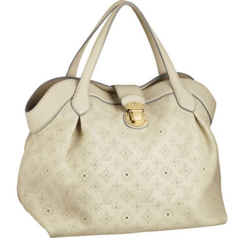 Good Quality Louis Vuitton Mahina Ladies Beige Cow Leather Yellow Brass Hardware Flat Handles 2way Totes M97061 