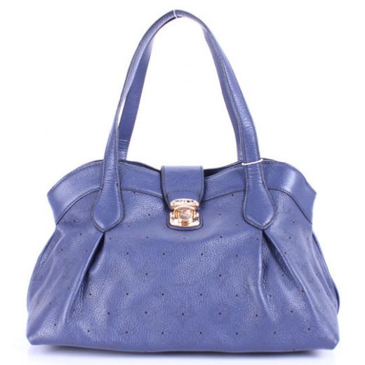 New Arrival Louis Vuitton Mahina Blue Leather Rose Gold Buckle Womens Perforated 2way Handbag M97081 