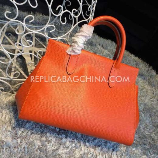 Vogue Louis Vuitton Marly Narrow Top Rounded Handles Orange Calfskin Leather Tote Bag For Womens