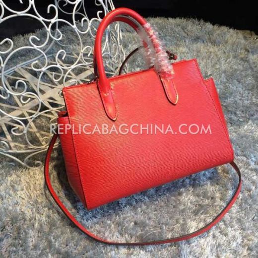 Spring Fashion Louis Vuitton  Marly Red Epi Calfskin Leather Snap Button Design Sides Females Tote Bag 