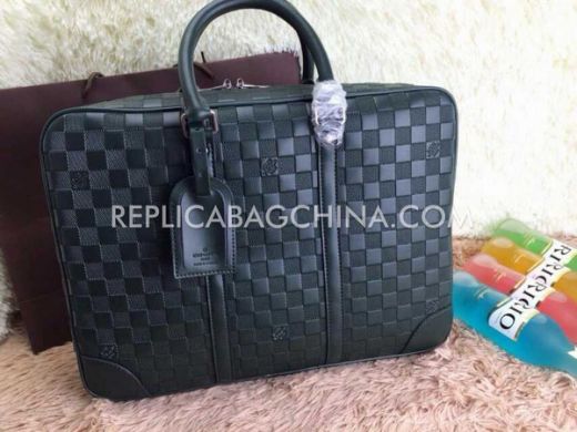 2019 Office Style Louis Vuitton Slim Band Detail Black Damier Leather Silver Zipper Mens Briefcase USA
