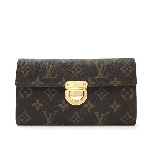 Vogue LV Monogram Three Fold Flap Wallet Canvas Outer Gold Buckle US E-shop