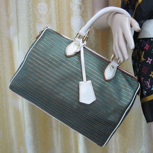 Hot Selling Louis Vuitton Speedy Monogram Eden Beige Top Handles Sewing Thread Design Ladies Green Leather Striped Totes 