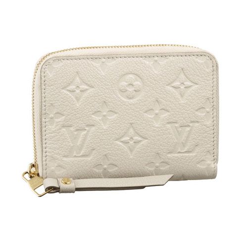 Louis Vuitton Monogram Empreinte White Cow Leather LV Logo Printing Ladies Yellow Gold Zipper Short Wallet 