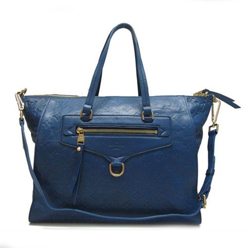 Hot Selling Louis Vuitton Monogram Empreinte Zipper Pocket Design Ladies Blue Cow Leather 2way Bag 