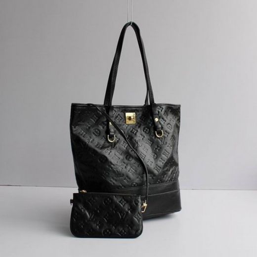 Louis Vuitton  Monogram Empreinte Blue Lining Golden Hardware Females Black Leather Tote Bag USA