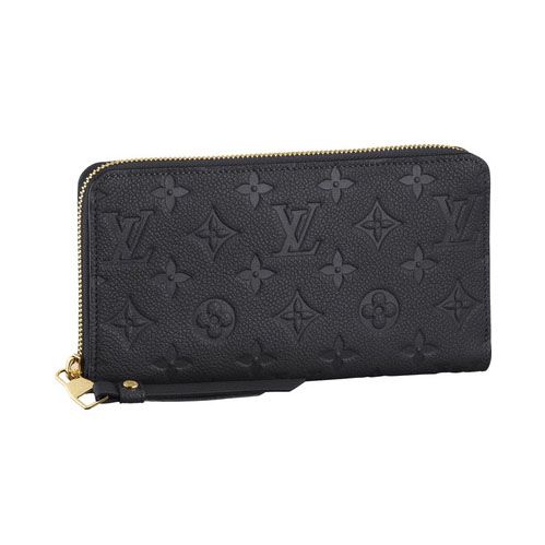Street Style Louis Vuitton Monogram Empreinte Logo Motif Ladies Black Cow Leather Long Zipper Clone Wallet 