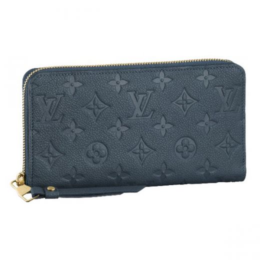 Unisex Louis Vuitton Monogram Empriente New Technology Blue Fashion Cow Leather Brass Zipper Long Wallet 