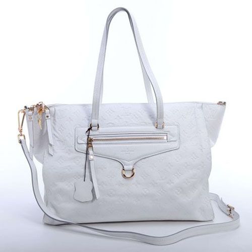 Fashion Louis Vuitton Lumineuse Monogram Empreinte  Small Golden Zipper Detail Flat Handle Ladies White Leather Shoulder Bag 