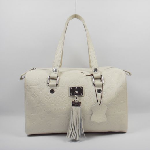 Elegant Style Louis Vuitton Monogram Empreinte Silver Hardware Tassel Pendant Ladies White Cow Leather Handbag