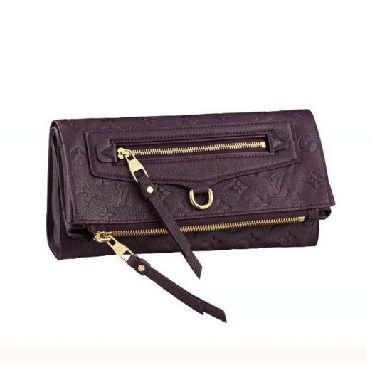 Cheap Louis Vuitton Monogram Empreinte Purple Leather Yellow Brass Zipper Design Ladies Clutch Bag 