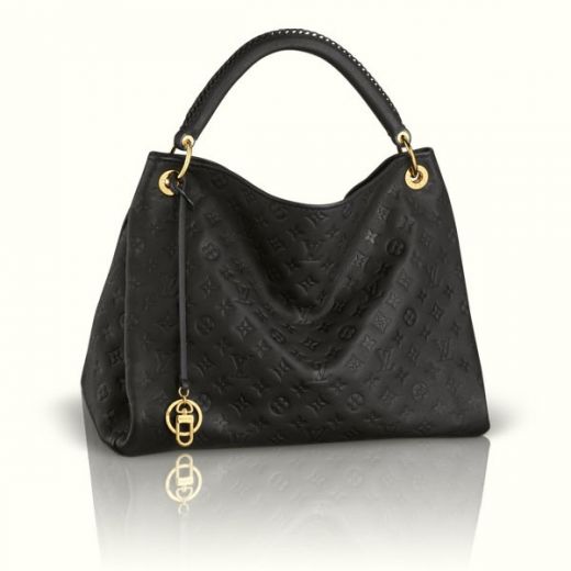 Louis Vuitton Monogram Empreinte Yellow Gold Pandent Rounded Top Handle Ladies Black Leather Handbag 