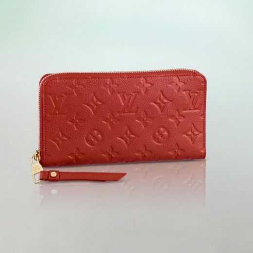 Fashion Louis Vuitton Monogram Empreinte Logo Pattern Red Leather Ladies Golden Zipper Long  Wallet 