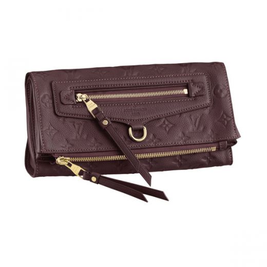 Louis Vuitton Monogram Empreinte Yellow Gold Zipper Design Brown Cow Leather Evening Bag For Womens