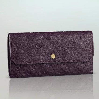 Spring Louis Vuitton Monogram Empreinte Snap Button Closure Purple Leather Long Flap Wallet For Womens