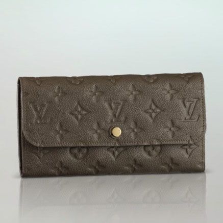 Women's Spring Louis Vuitton Monogram Empreinte Yellow Gold Hardware Brown Leather Long Flap Wallet
