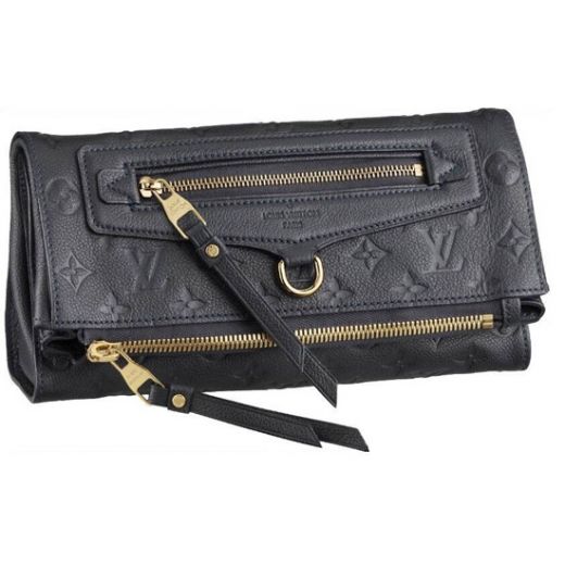 2022 Classic Louis Vuitton Monogram Empreinte Black Leather Yellow Gold Zipper Pocket Ladies Evening Bag 