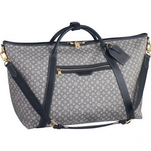High Quality Louis Vuitton Monogram Idylle Black Leather Detail Brass Zipper Pocket Ladies Blue Canvas Travelling Bag