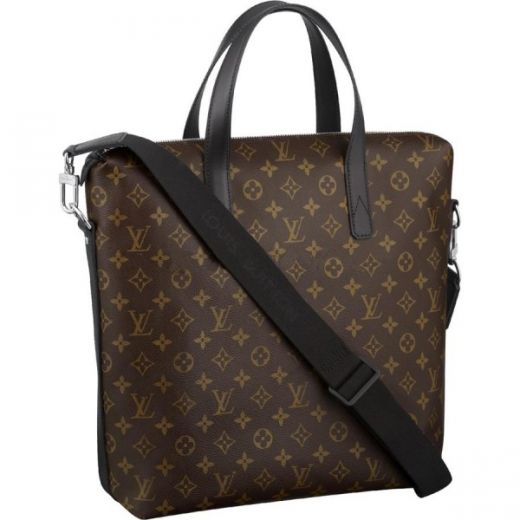 High Quality Louis Vuitton Monogram Macassar Flower Pattern Black Top Handle Mens Brown Leather Zipper Briefcase 