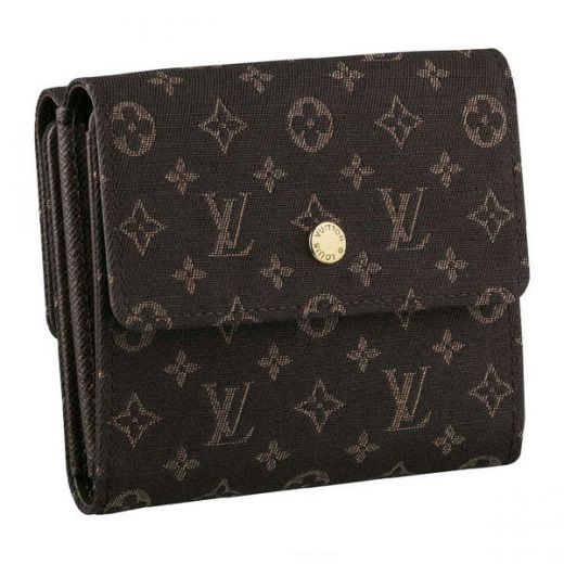 AAA Louis Vuitton Monogram Mini Lin Brass Snap Button Ladies Brown Canvas Tri-fold Short Wallet  