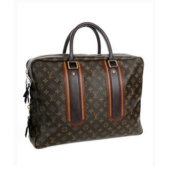 Louis Vuitton Monogram Mirage Band Trimming Silver Zipper Top Logo Pattern Mens Business Style Black Leather Briefcase