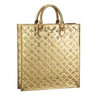 Women's Most Fashion Louis Vuitton Monogram Miroir Sac Plat Rounded Handles Gold Leather Tote Bag