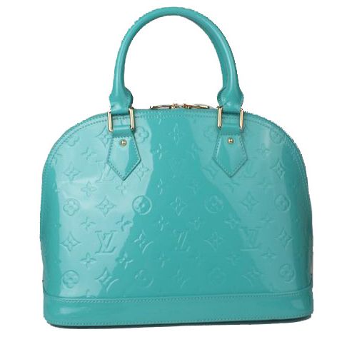 Modest Price Louis Vuitton Monogram Vernis Blue Enamel Leather Alma Tote Bag With Gold Zipper