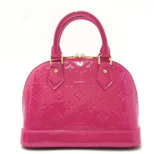 High Quality Louis Vuitton Alma Monogram Vernis Classy Dark-Pink Enamel Leather Gold Zipper Tote Bag 