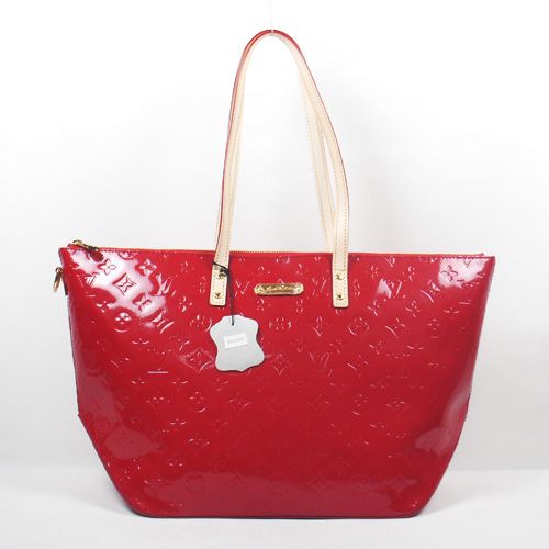 Modern Louis Vuitton Womens Monogram Vernis Red Enamel Leather Shoulder Bag With White Belt