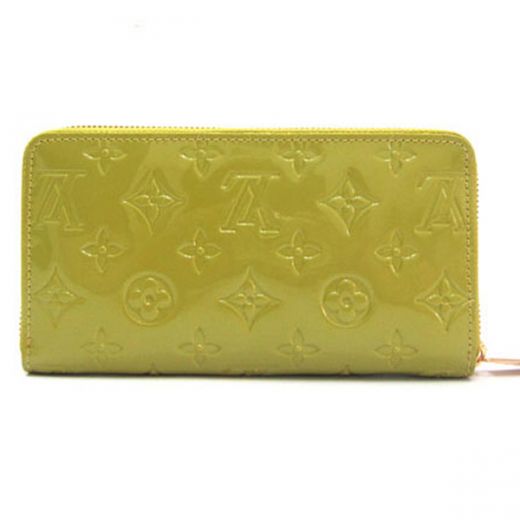 Elegant Style Louis Vuitton Monogram Vernis Leather Yellow Gold Hardware Ladies Yellow Long Zipper Wallet