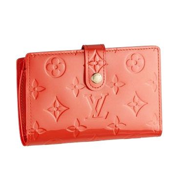 Louis Vuitton Monogram Vernis Orange Coin Wallet Folding Design Gold Buckle
