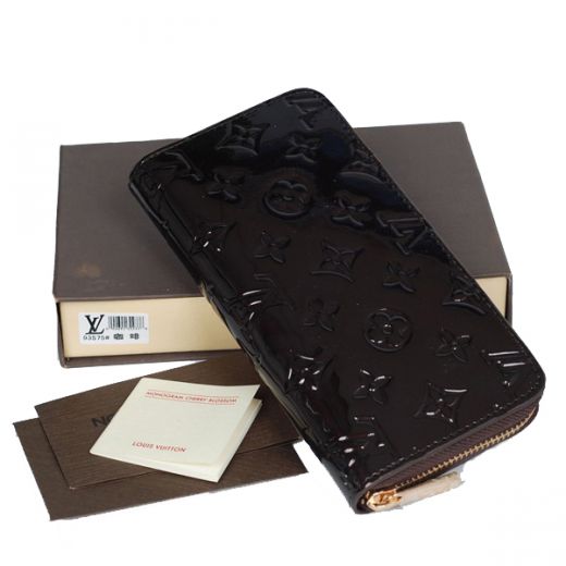 New Arrival Louis Vuitton Monogram Vernis Yellow Gold Hardware Ladies Coffee Enamel Leather Zipper Wallet