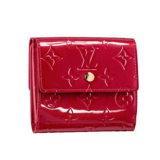 Women's Elegant Style Louis Vuitton Yellow Gold Hardware Red Patent Leather Double Flap Short Wallet 